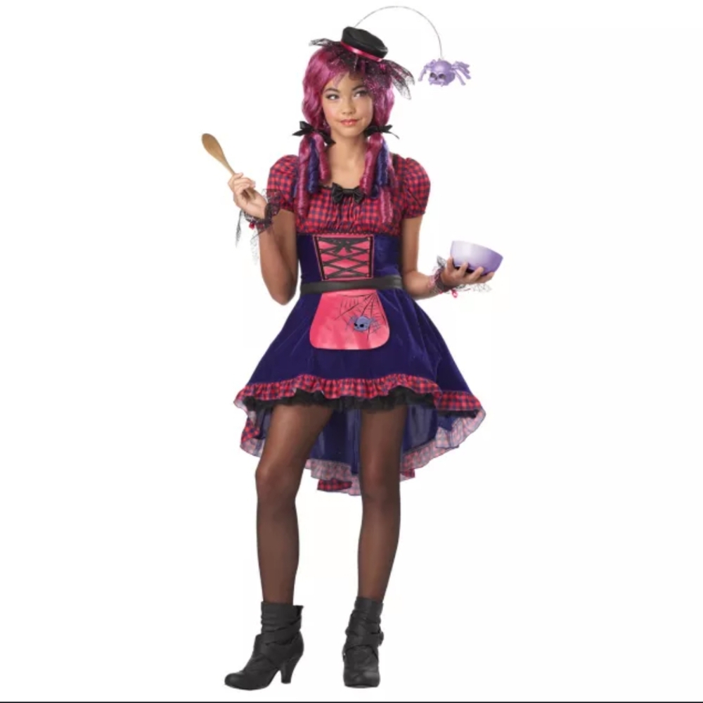 Emo Pink and Purple Plaid Milkmaid Dress with Spiderweb Apron